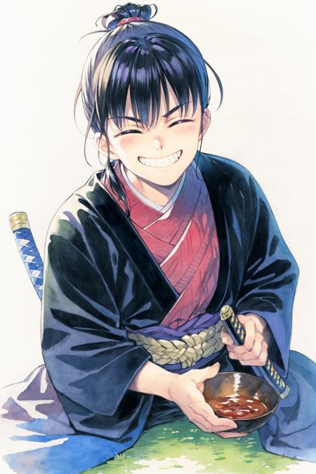 18175-1070904373-masterpiece, best quality, _lora_style19_1_,watercolor (medium), traditional media,  weapon, black hair, sword, 1boy, ninja, smi.png